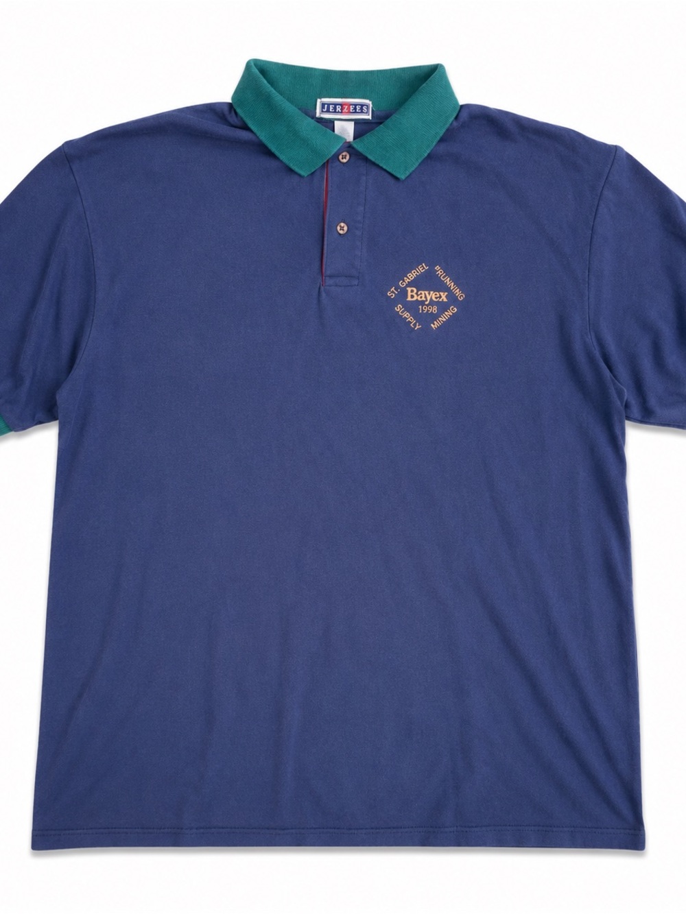 Jerzees Vintage USA Made Polo Shirt XL Blue Bayex Safety Award 1998 Mens